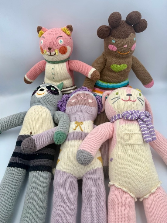 Blabla Other - Plush Knit Animal & Doll Bundle - Pink, Lavender, Gray, Brown